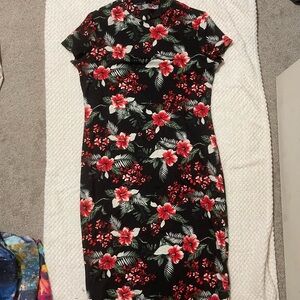SHEIN Black Dress with Red Floral Design